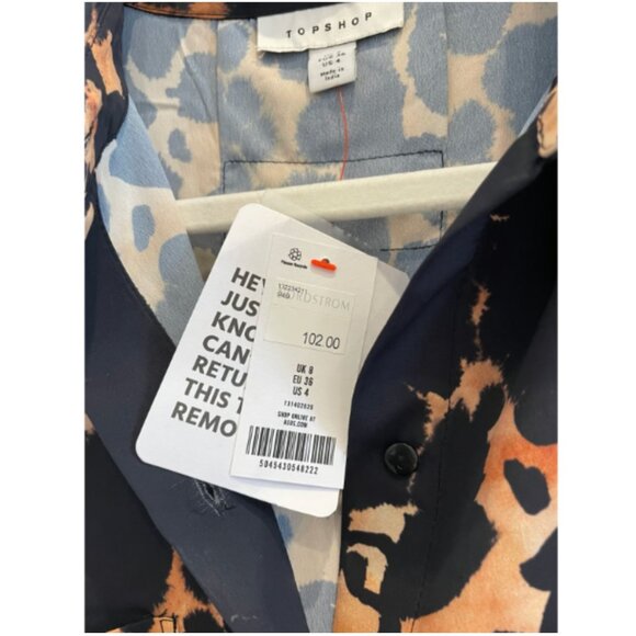 NWT TopShop Leopard Print Satin/Silk Effect Blouse size 4 - Picture 6 of 9